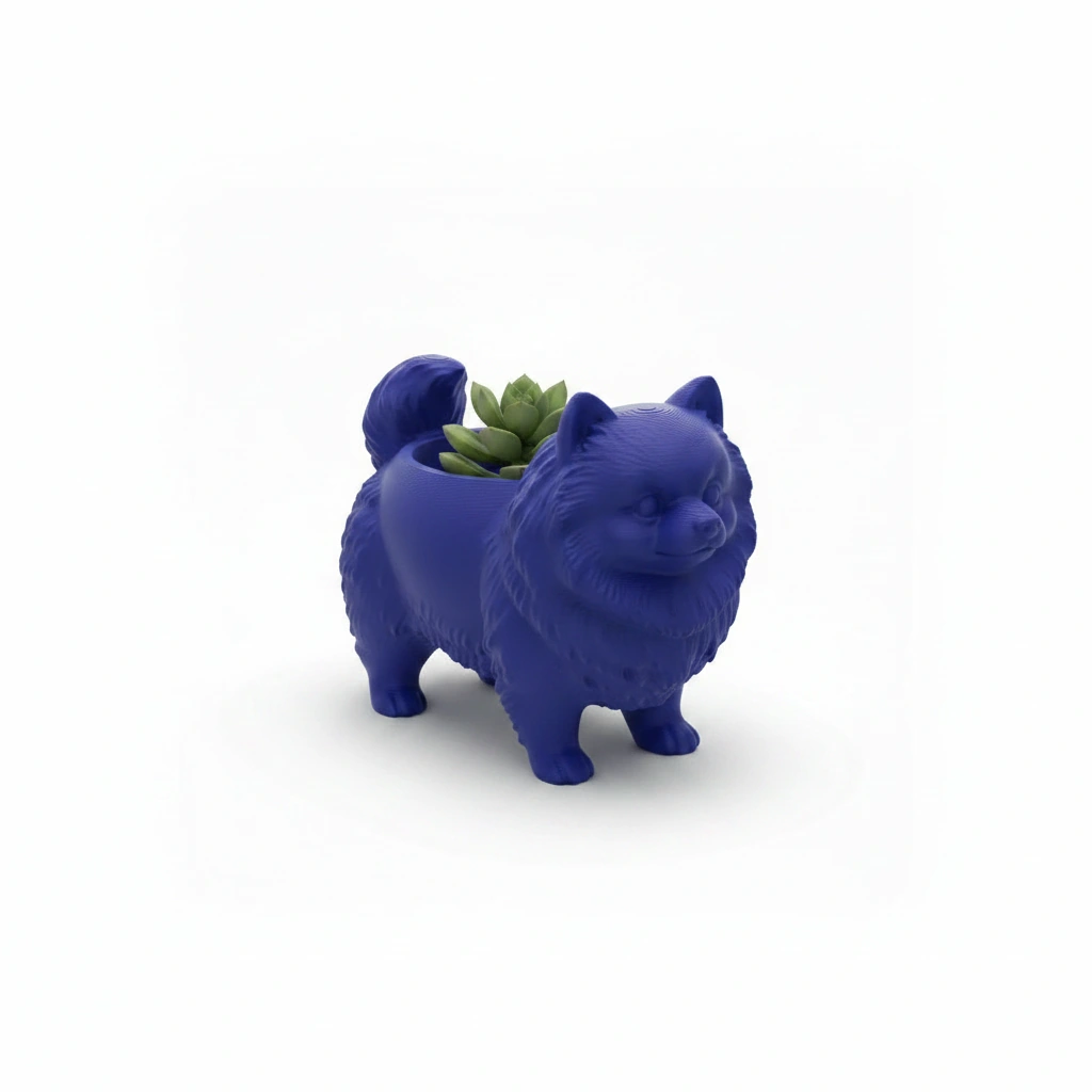 Mini Ghiveci Decorativ Imprimat 3D cu Design Pomeranian - culoare Albastru, imprimare 3D Vibecraft