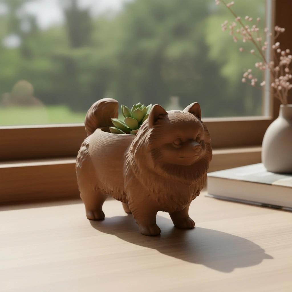 Mini Ghiveci Decorativ Imprimat 3D cu Design Pomeranian - culoare Maro, imprimare 3D Vibecraft