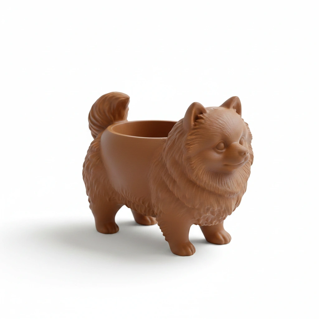 Mini Ghiveci Decorativ Imprimat 3D cu Design Pomeranian - culoare Maro, imprimare 3D Vibecraft