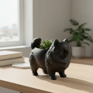 Mini Ghiveci Decorativ Imprimat 3D cu Design Pomeranian - Negru compozit mat, imprimare 3D Vibecraft