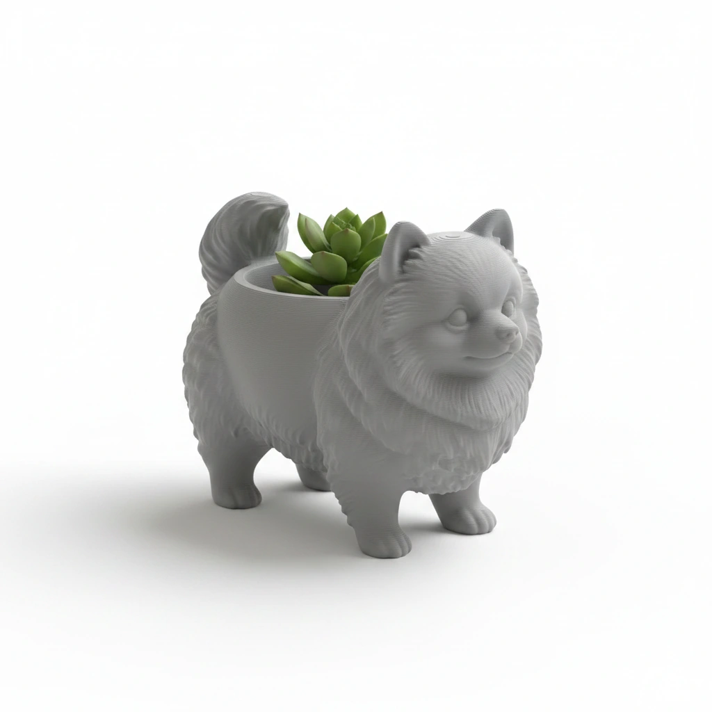 Mini Ghiveci Decorativ Imprimat 3D cu Design Pomeranian - culoare Gri, imprimare 3D Vibecraft