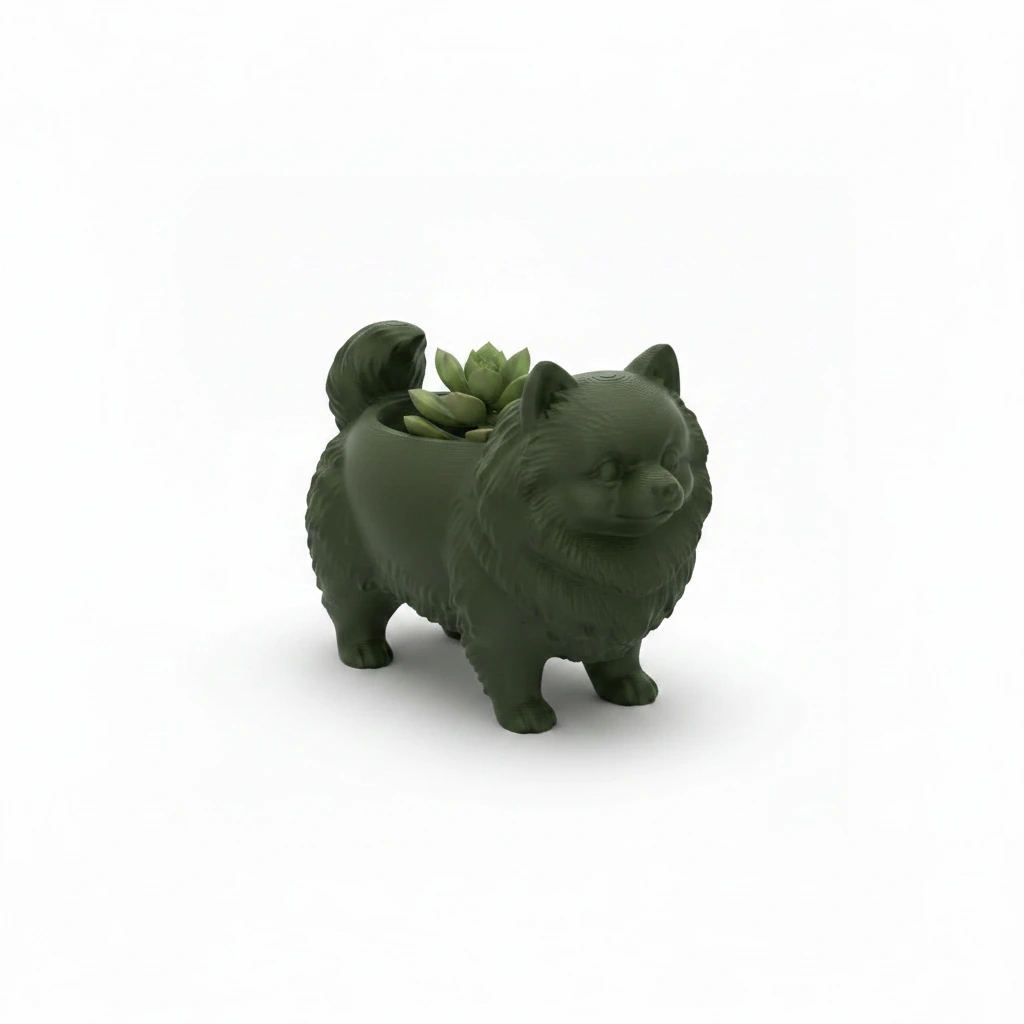 Mini Ghiveci Decorativ Imprimat 3D cu Design Pomeranian - culoare Verde, imprimare 3D Vibecraft