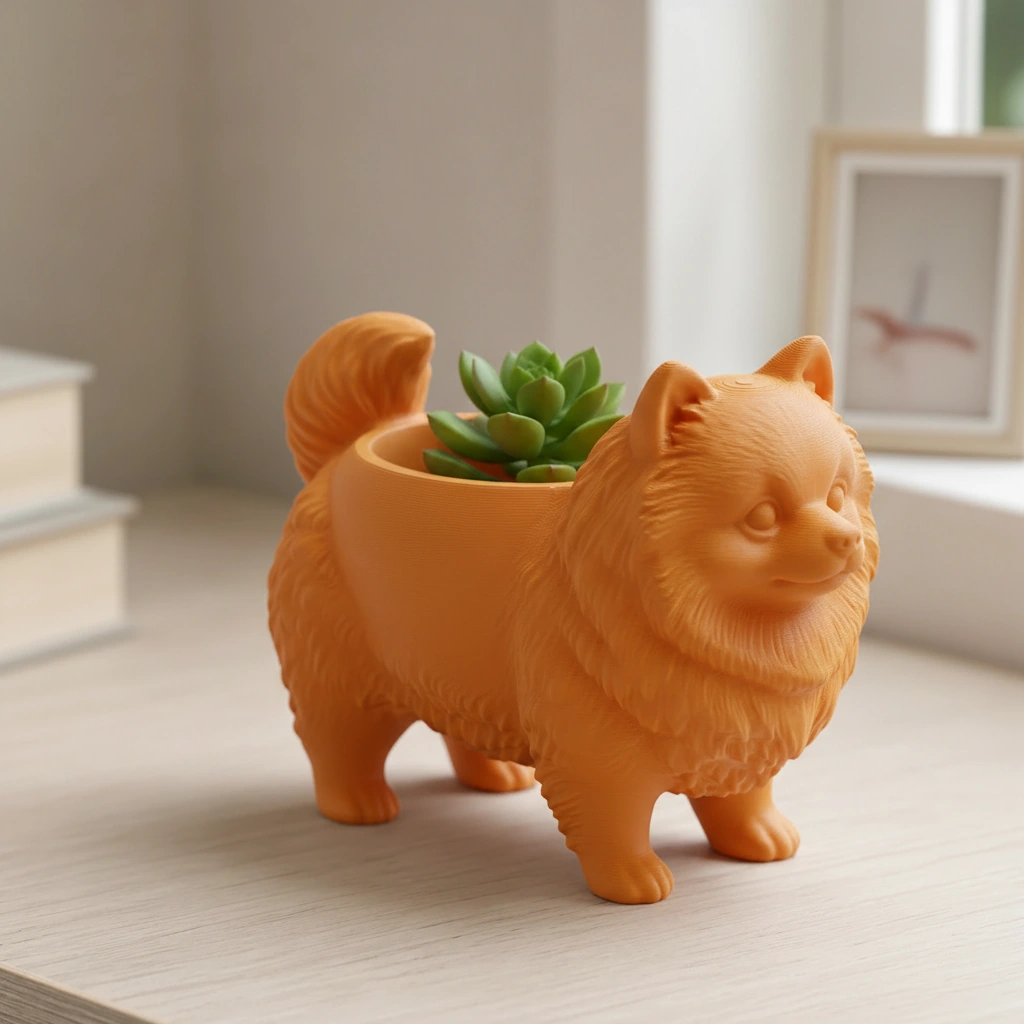 Mini Ghiveci Decorativ Imprimat 3D cu Design Pomeranian - culoare Portocaliu, imprimare 3D Vibecraft