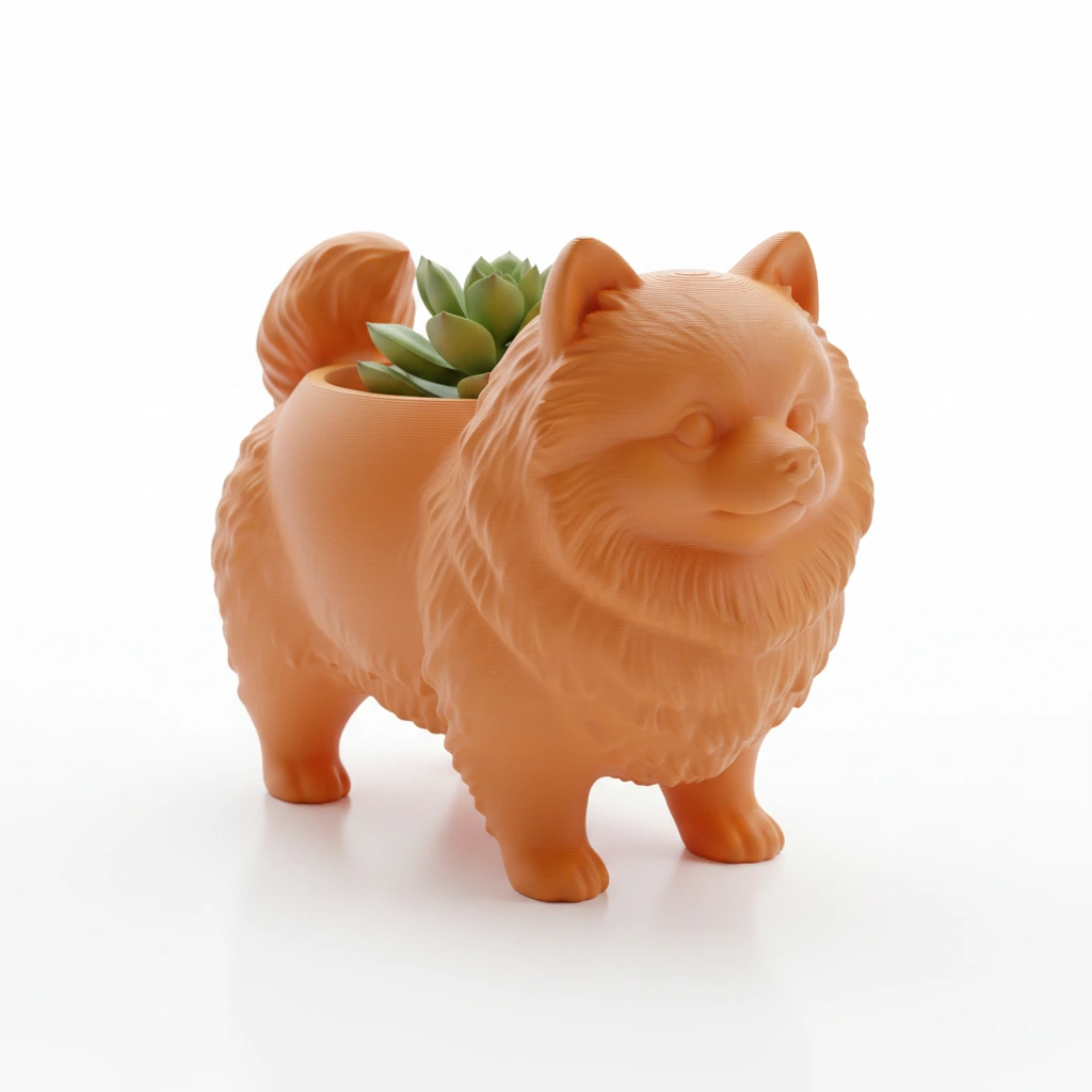 Mini Ghiveci Decorativ Imprimat 3D cu Design Pomeranian - culoare Portocaliu, imprimare 3D Vibecraft