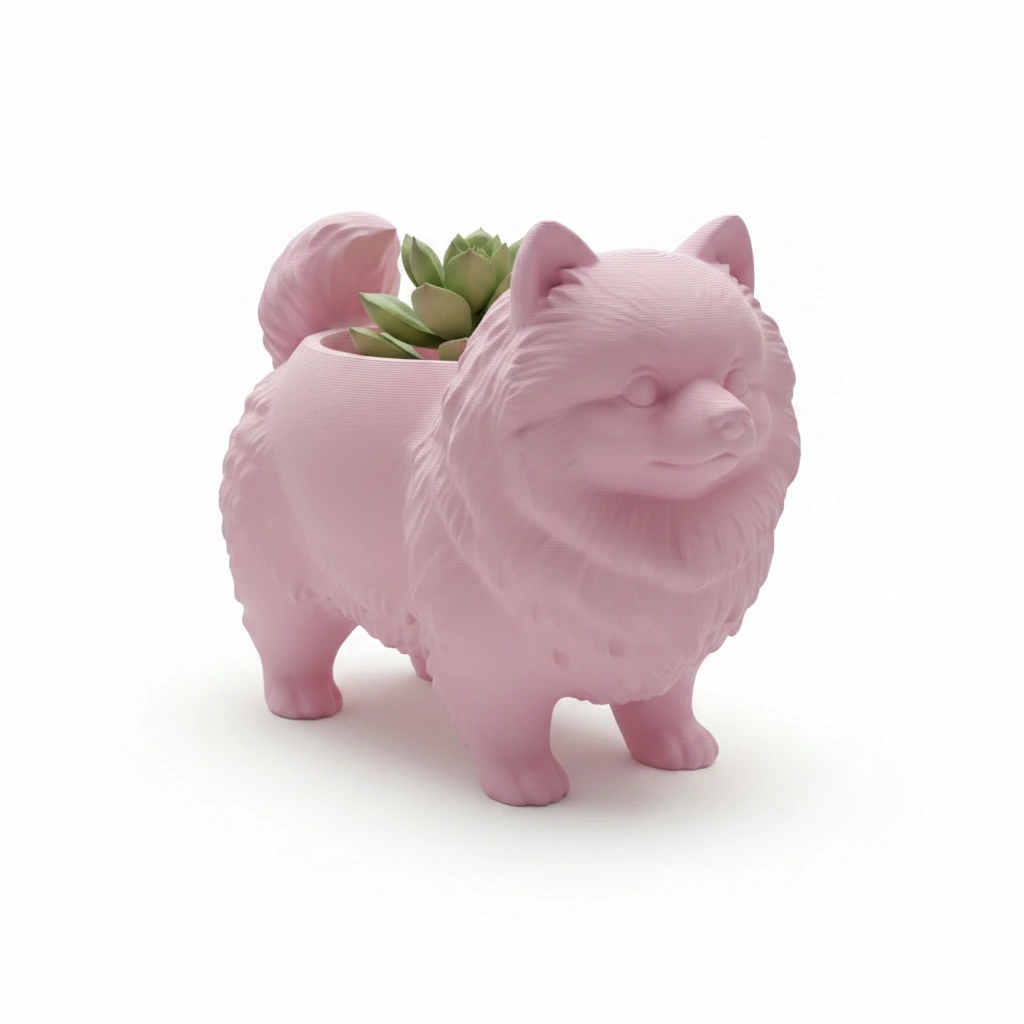 Mini Ghiveci Decorativ Imprimat 3D cu Design Pomeranian - culoare Roz, imprimare 3D Vibecraft
