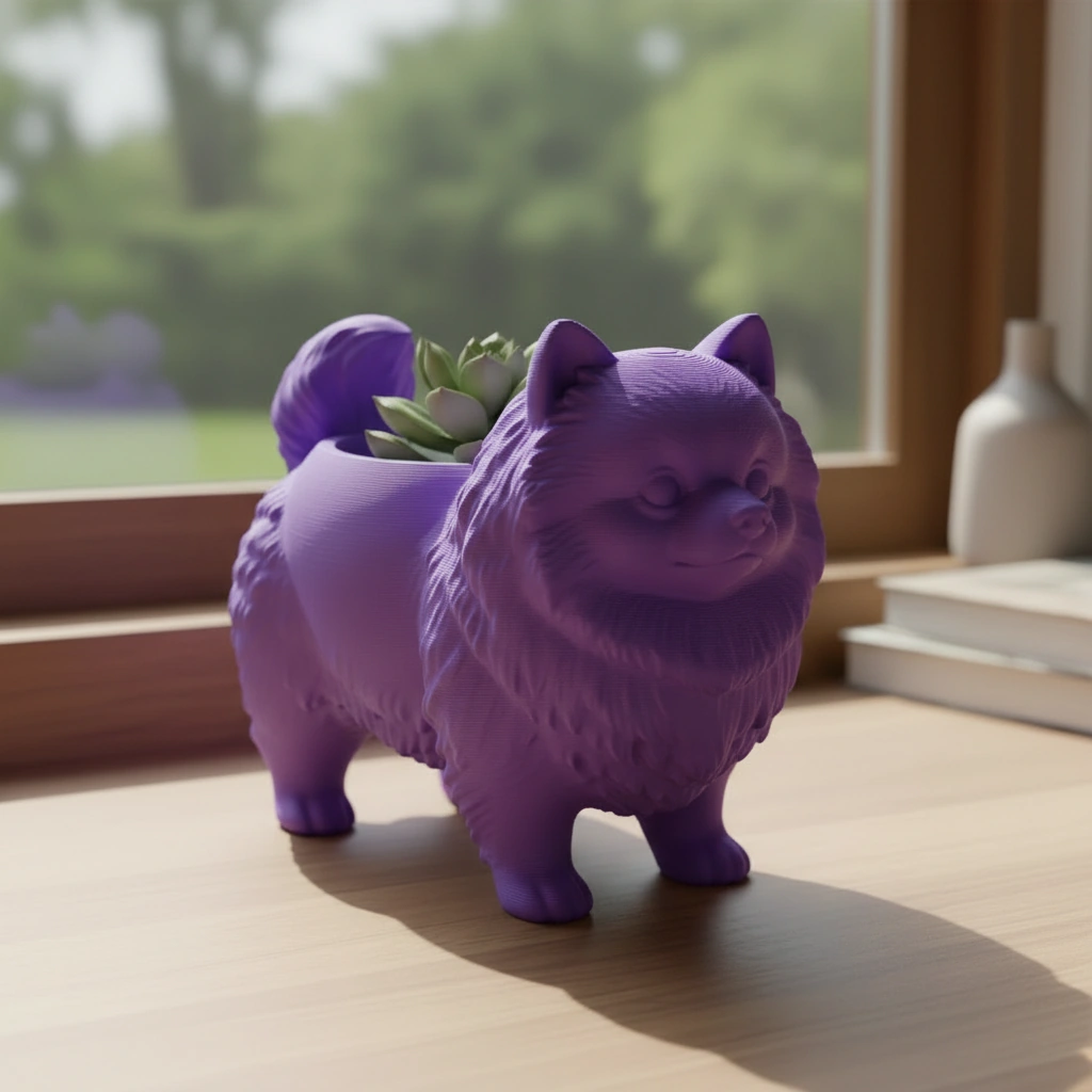 Mini Ghiveci Decorativ Imprimat 3D cu Design Pomeranian - culoare Mov, imprimare 3D Vibecraft