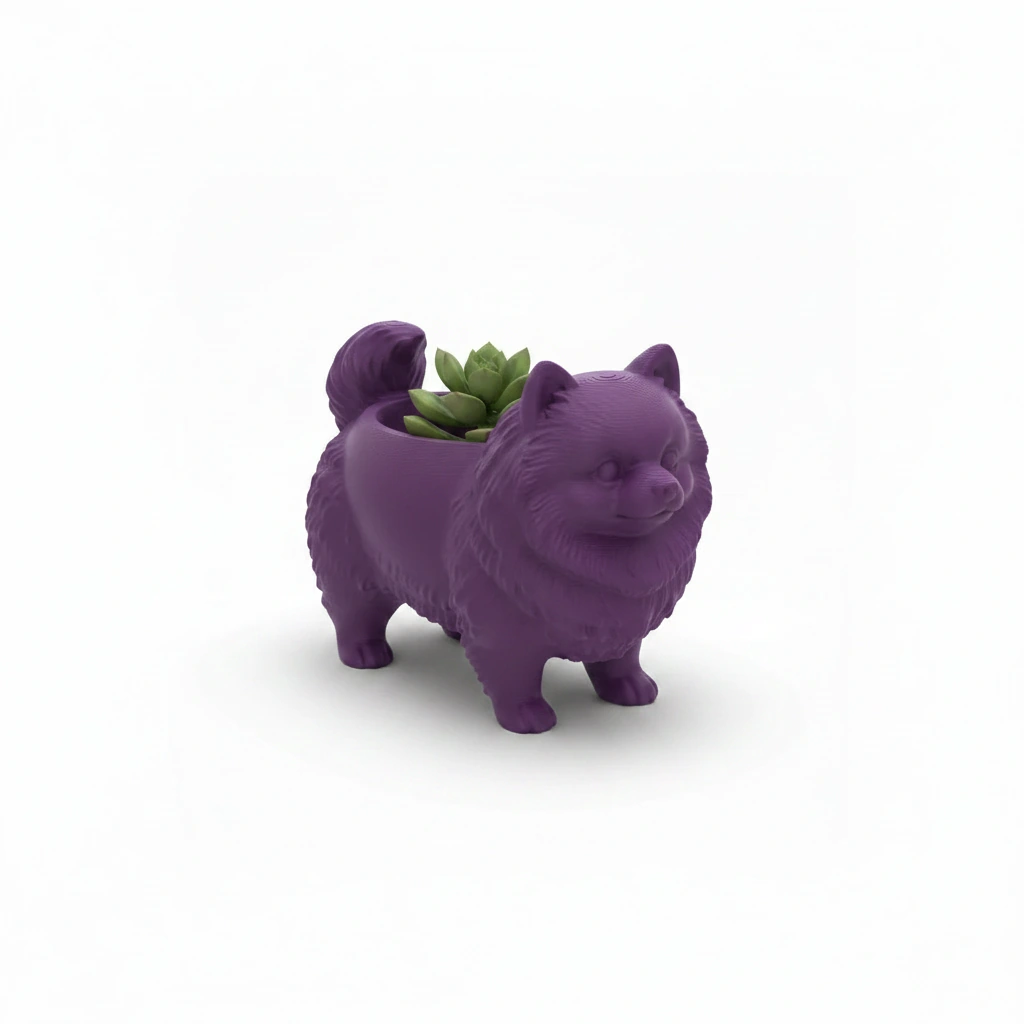 Mini Ghiveci Decorativ Imprimat 3D cu Design Pomeranian - culoare Mov, imprimare 3D Vibecraft