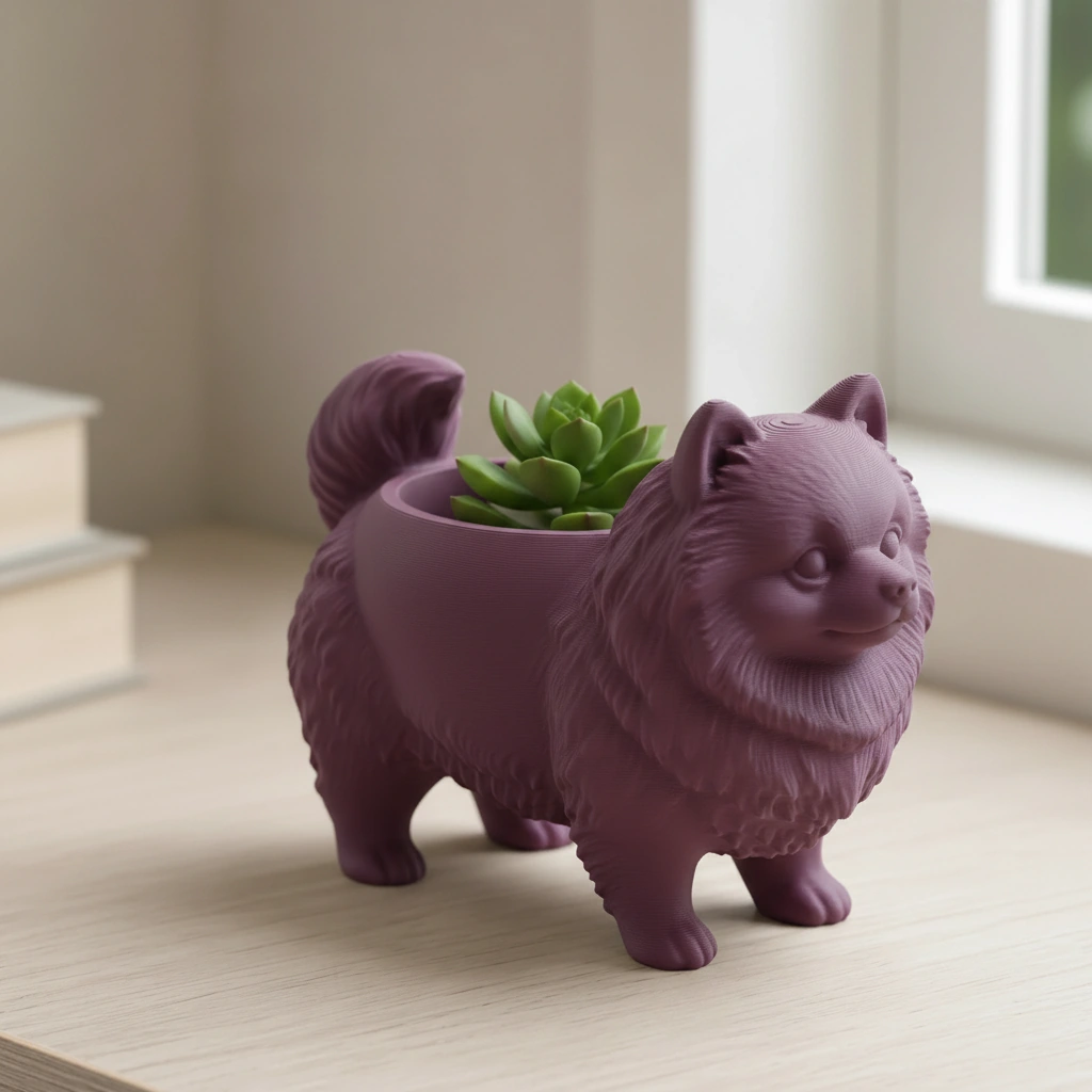 Mini Ghiveci Decorativ Imprimat 3D cu Design Pomeranian - culoare Roșu, imprimare 3D Vibecraft