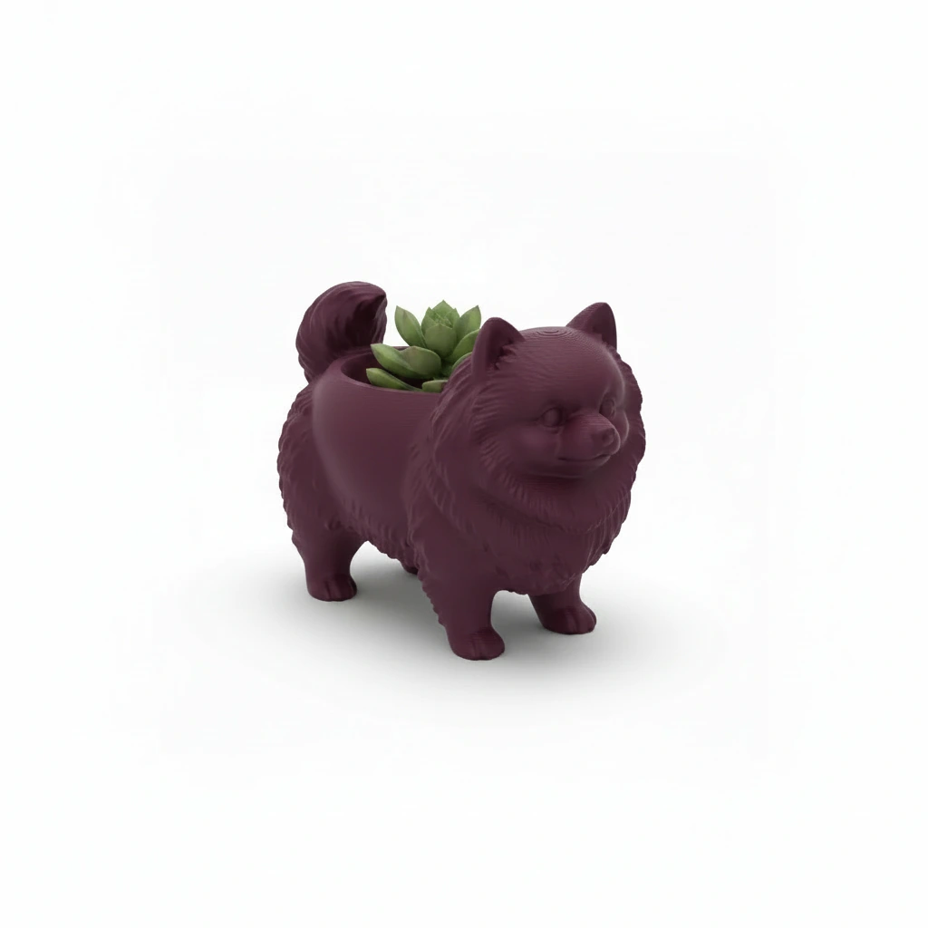 Mini Ghiveci Decorativ Imprimat 3D cu Design Pomeranian - culoare Roșu, imprimare 3D Vibecraft