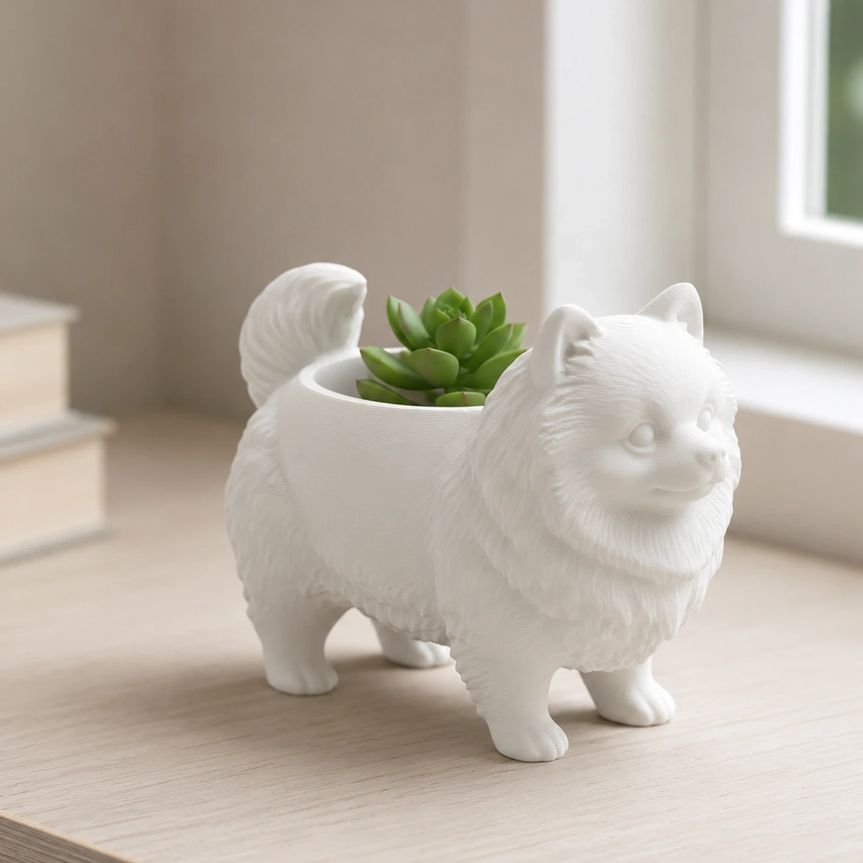 Mini Ghiveci Decorativ Imprimat 3D cu Design Pomeranian - culoare Alb, produs imprimat 3D Vibecraft