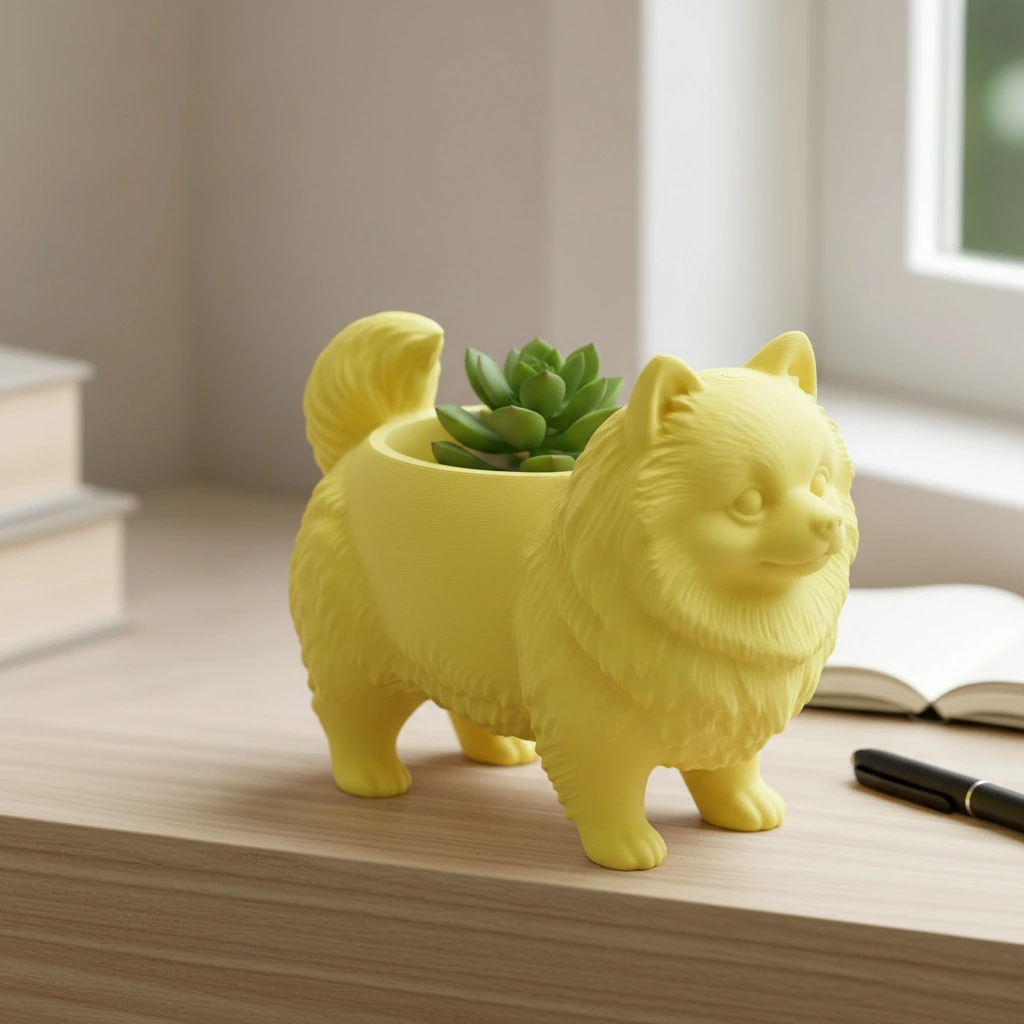 Mini Ghiveci Decorativ Imprimat 3D cu Design Pomeranian - culoare Galben, imprimare 3D Vibecraft