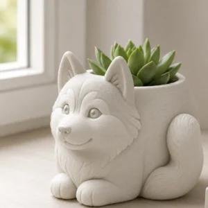 Mini Ghiveci Decorativ Husky Siberian pentru Plante Mici Imprimat 3D - culoare Alb, produs imprimat 3D Vibecraft