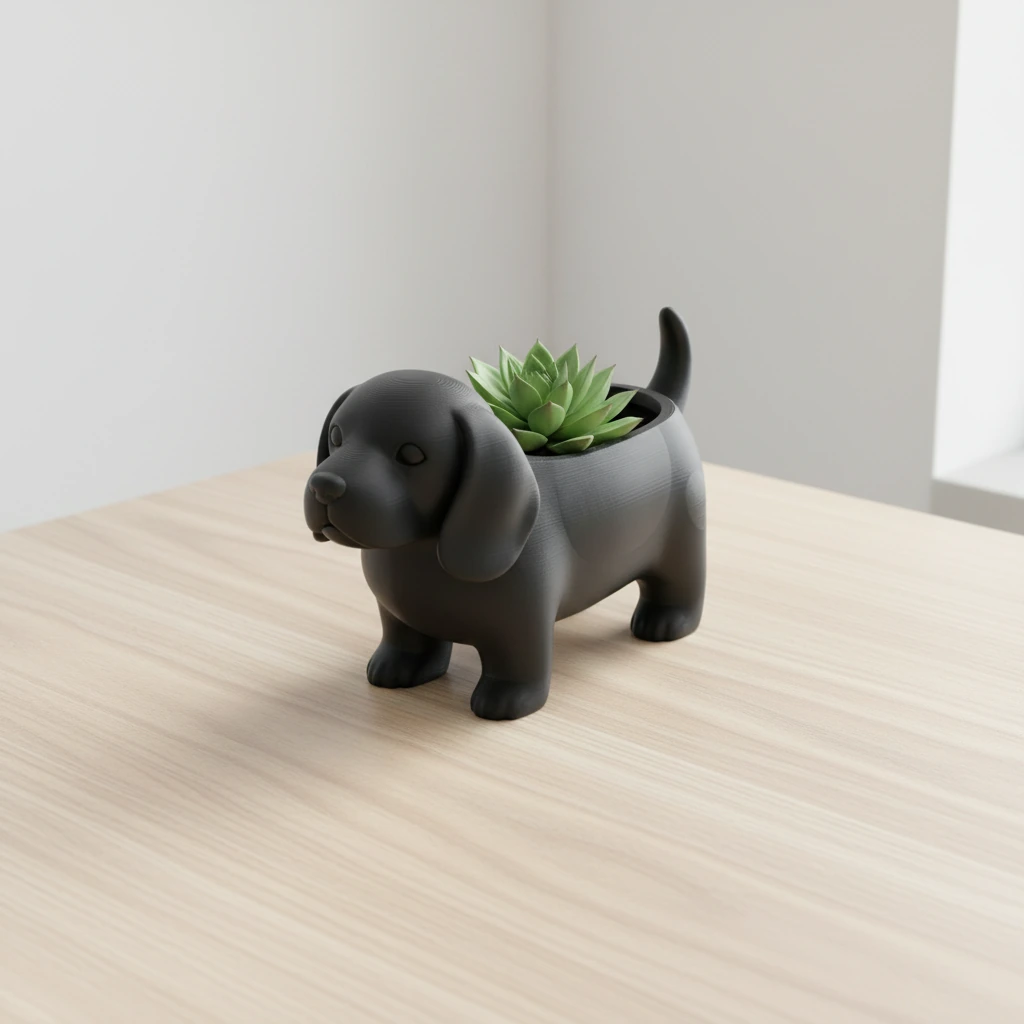 Mini Ghiveci Decorativ Animalut Imprimat 3D Beagle, Suport Plante Mici - culoare Negru, produs imprimat 3D Vibecraft