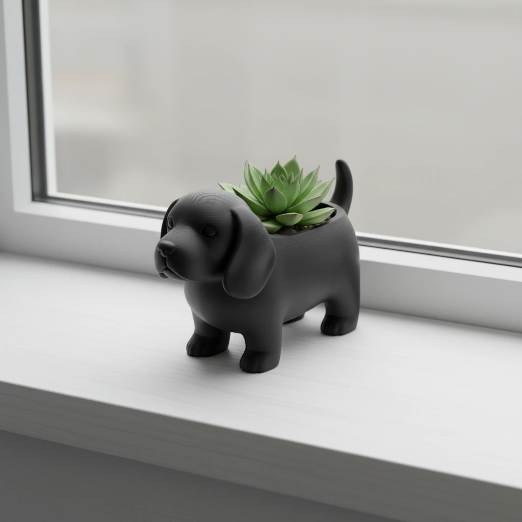 Mini Ghiveci Decorativ Animalut Imprimat 3D Beagle, Suport Plante Mici - culoare Negru, produs imprimat 3D Vibecraft