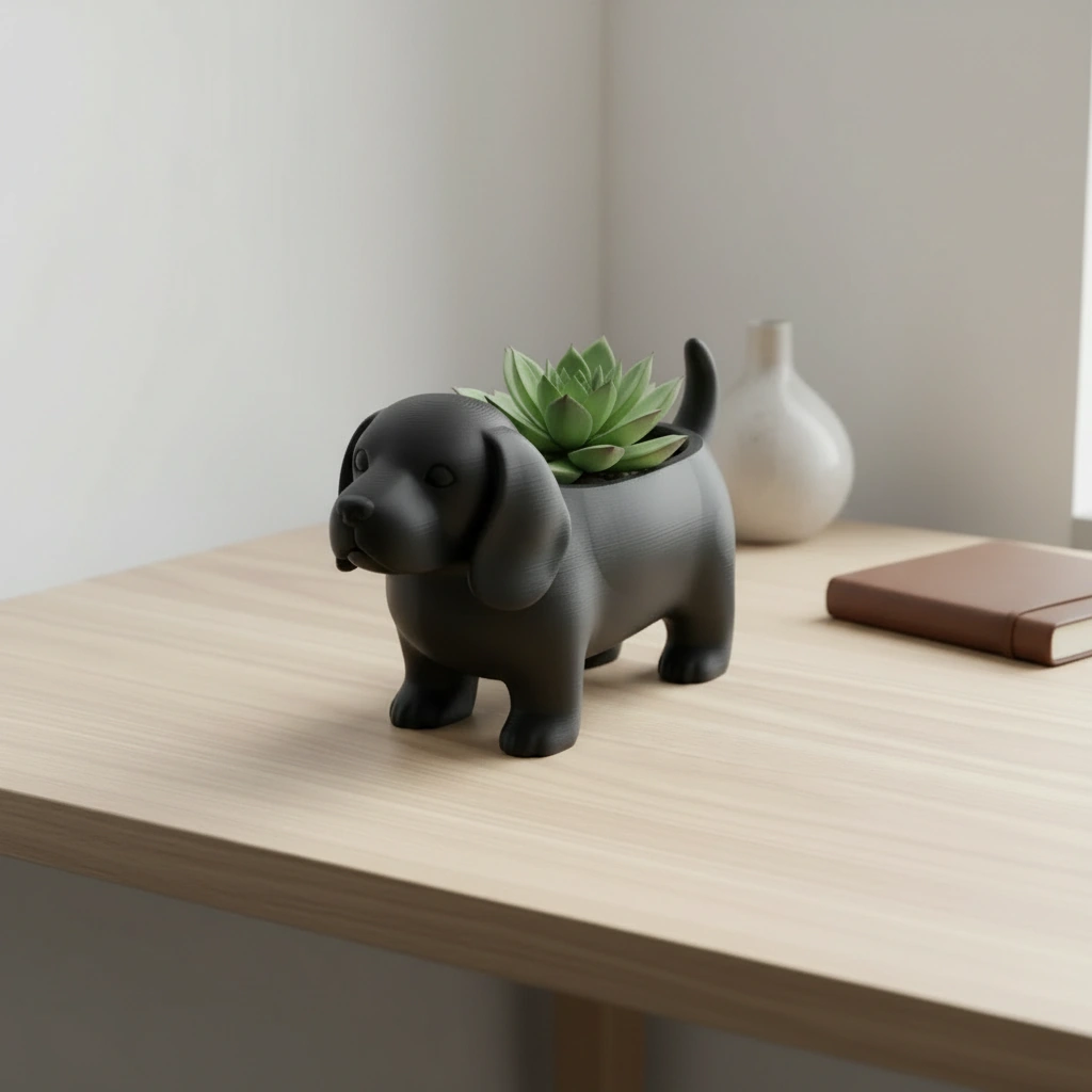 Mini ghiveci decorativ animalut imprimat 3D - Negru compozit mat, imprimare 3D Vibecraft