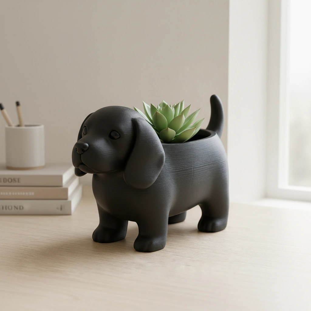 Mini ghiveci decorativ animalut imprimat 3D - Negru compozit mat, imprimare 3D Vibecraft