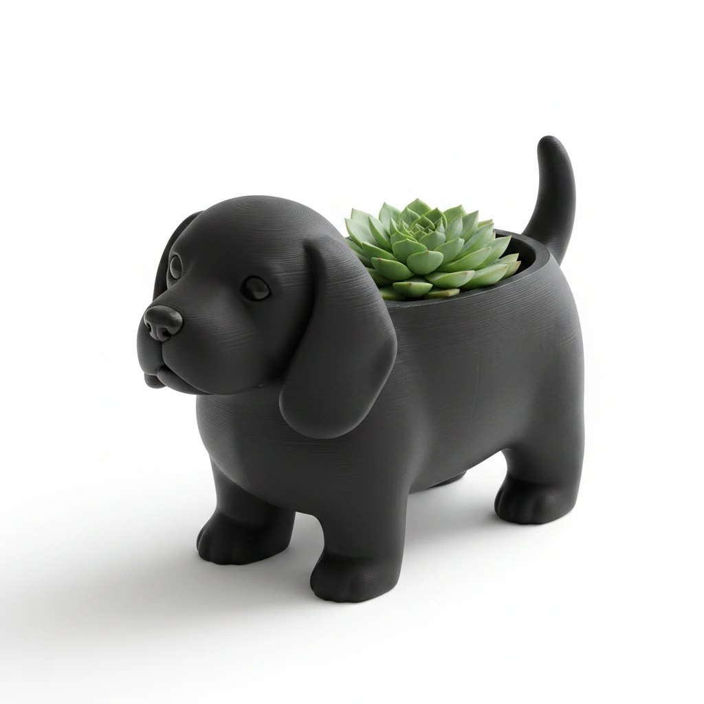Mini ghiveci decorativ animalut imprimat 3D - Negru compozit mat, imprimare 3D Vibecraft