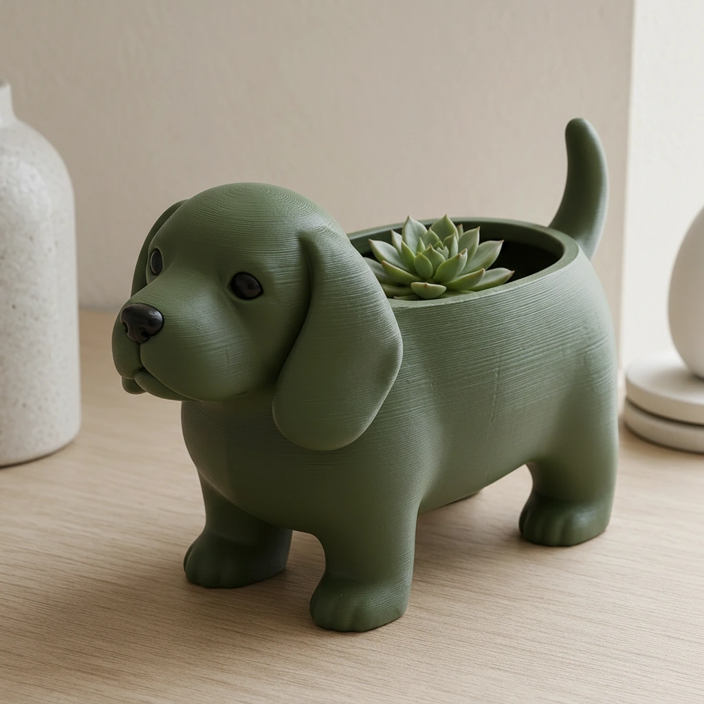 Mini ghiveci decorativ animalut imprimat 3D - Olive green compozit mat, imprimare 3D Vibecraft