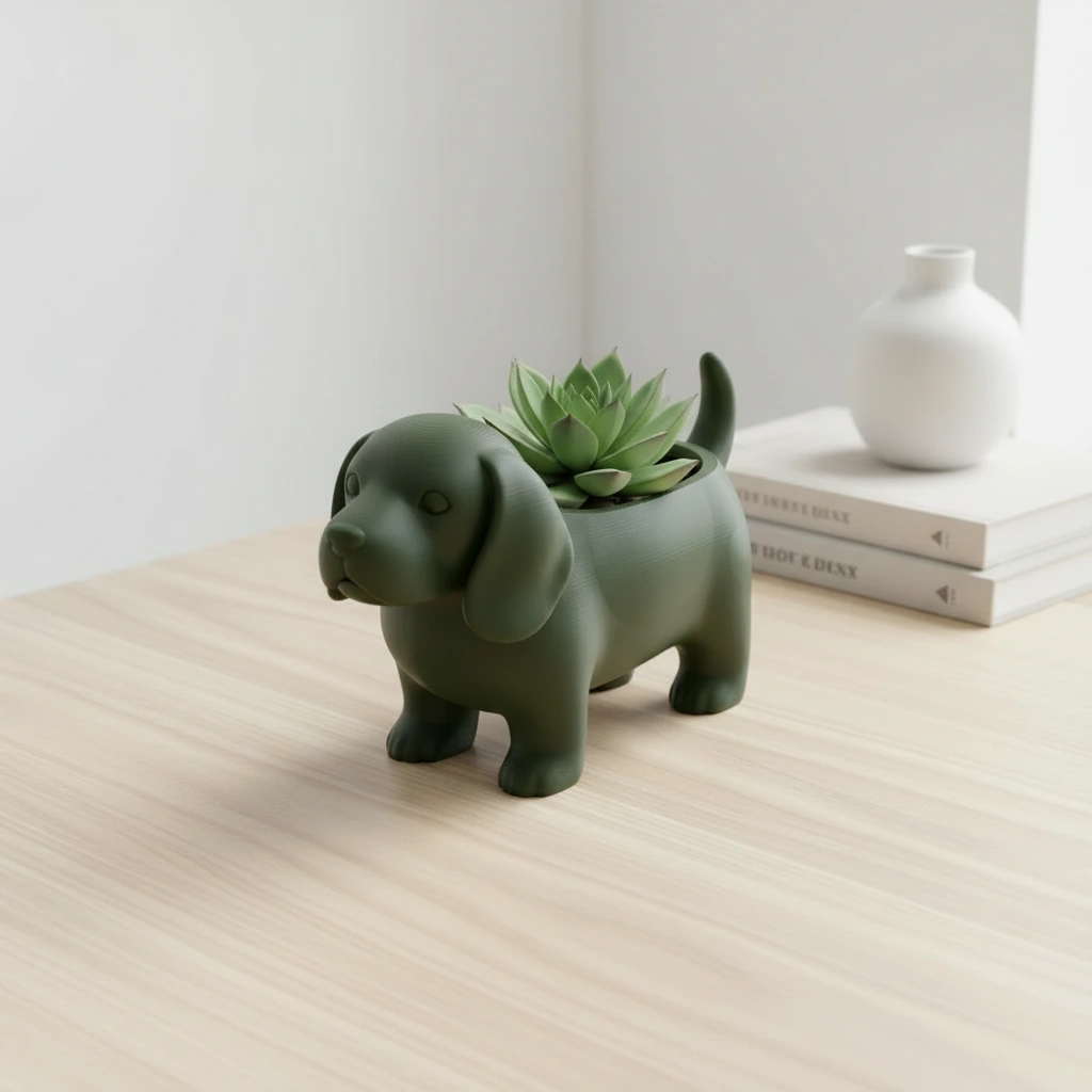 Mini ghiveci decorativ animalut imprimat 3D - Olive green compozit mat, imprimare 3D Vibecraft