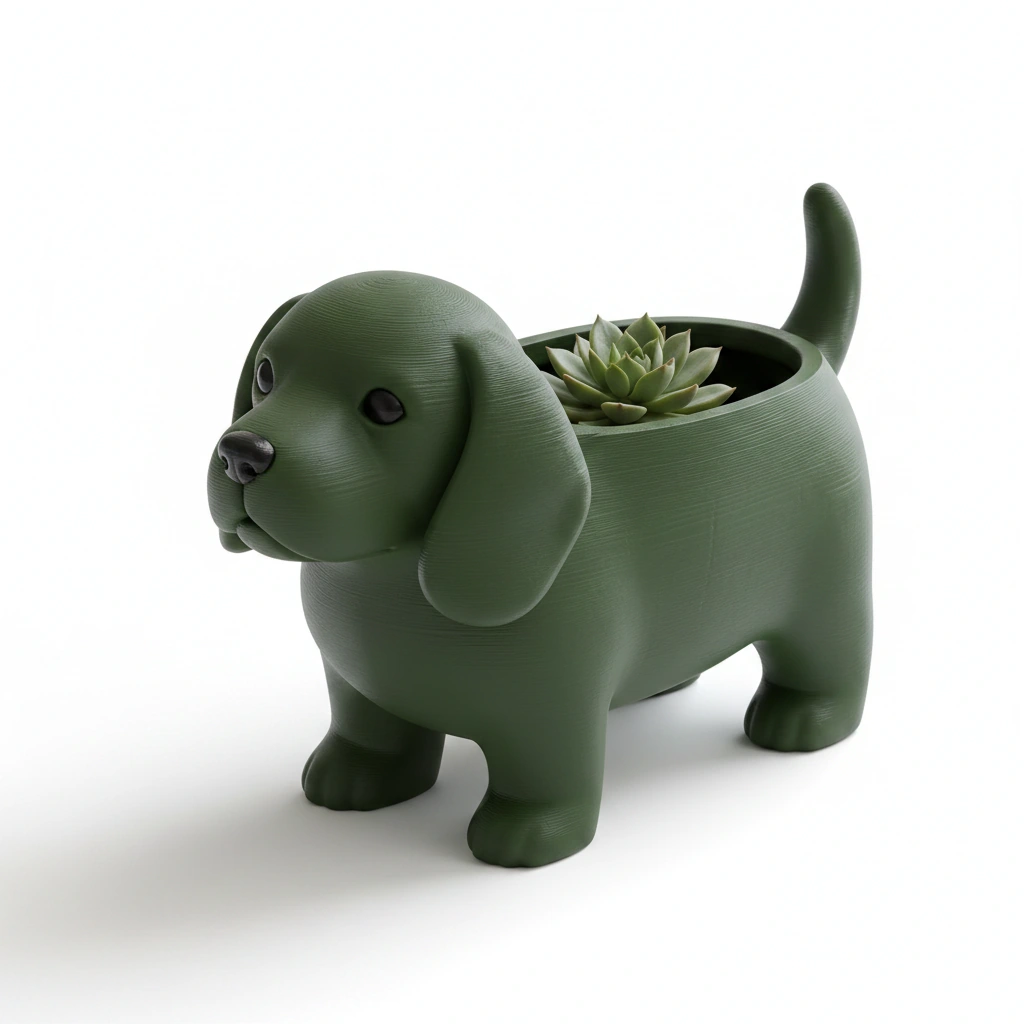 Mini ghiveci decorativ animalut imprimat 3D - Olive green compozit mat, imprimare 3D Vibecraft