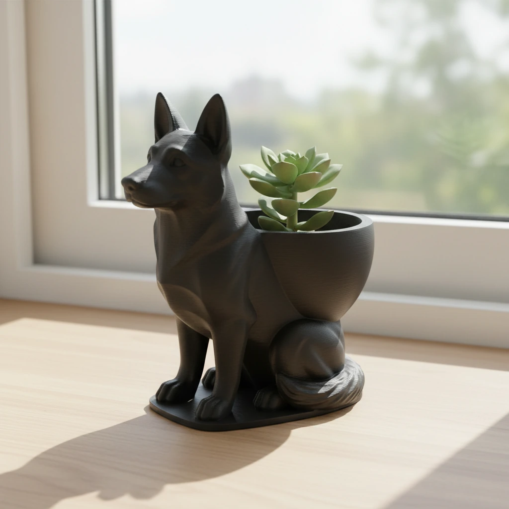Mini Ghiveci Decorativ Suport Plante Ciobanesc German Imprimat 3D - culoare Negru, produs imprimat 3D Vibecraft