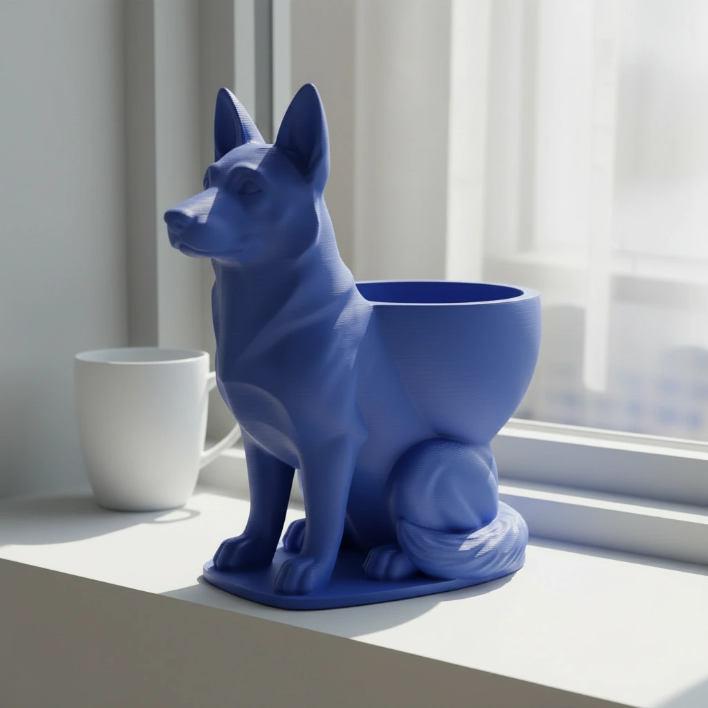 Mini Ghiveci Decorativ Suport Plante Ciobanesc German Imprimat 3D - culoare Albastru, imprimare 3D Vibecraft