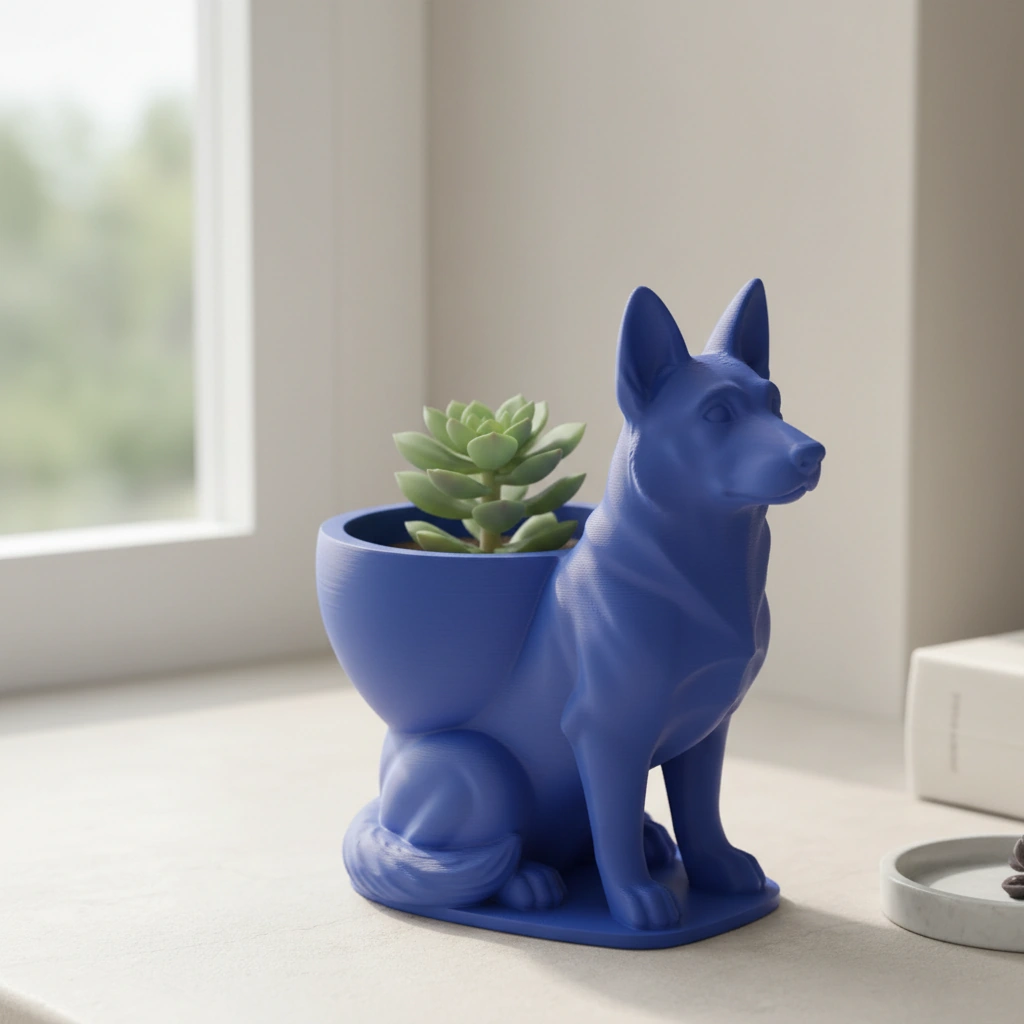 Mini Ghiveci Decorativ Suport Plante Ciobanesc German Imprimat 3D - culoare Albastru, imprimare 3D Vibecraft