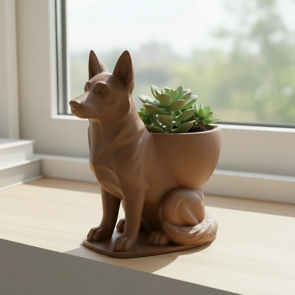 Mini Ghiveci Decorativ Suport Plante Ciobanesc German Imprimat 3D - culoare Maro, imprimare 3D Vibecraft