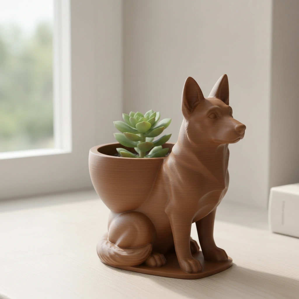 Mini Ghiveci Decorativ Suport Plante Ciobanesc German Imprimat 3D - culoare Maro, imprimare 3D Vibecraft
