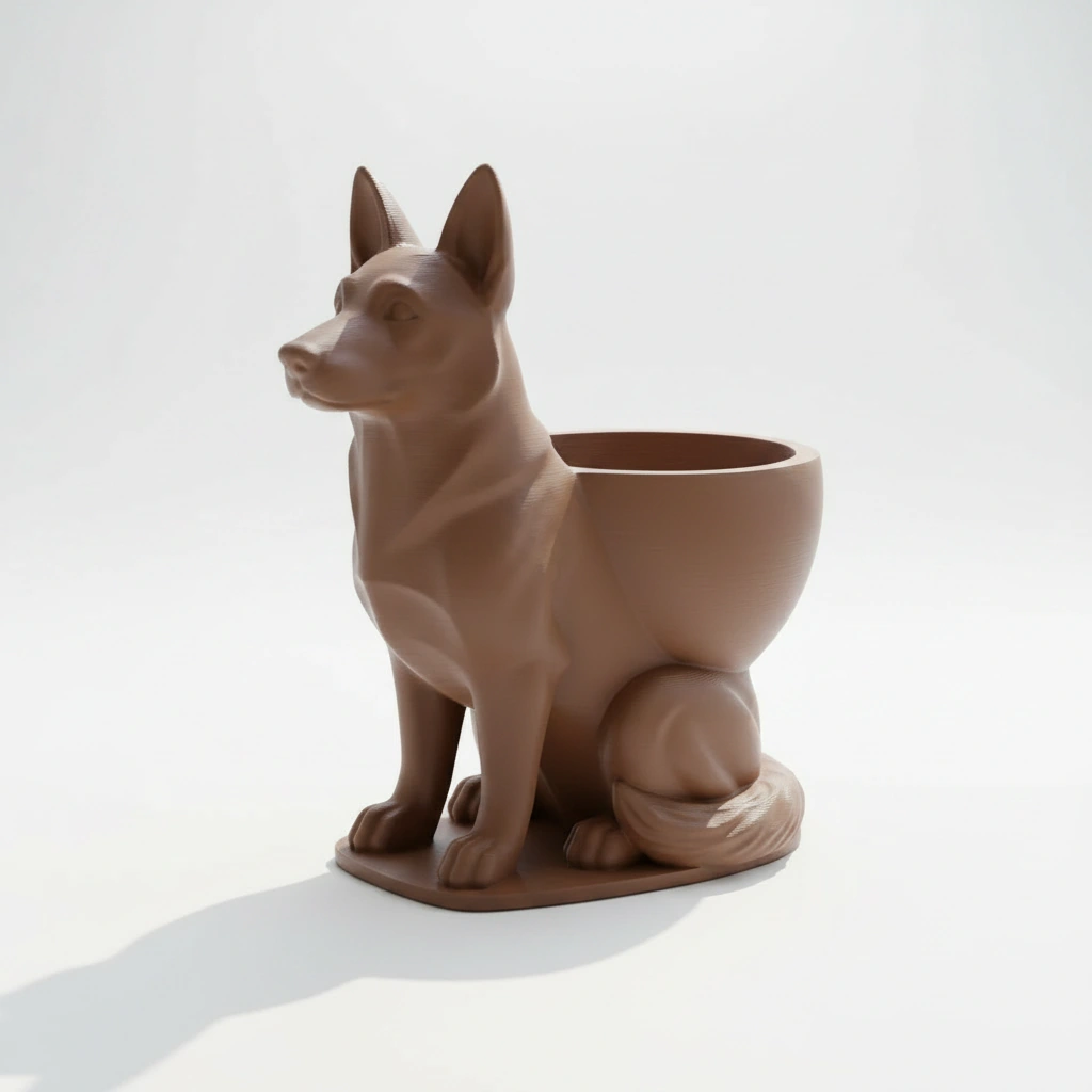Mini Ghiveci Decorativ Suport Plante Ciobanesc German Imprimat 3D - culoare Maro, imprimare 3D Vibecraft