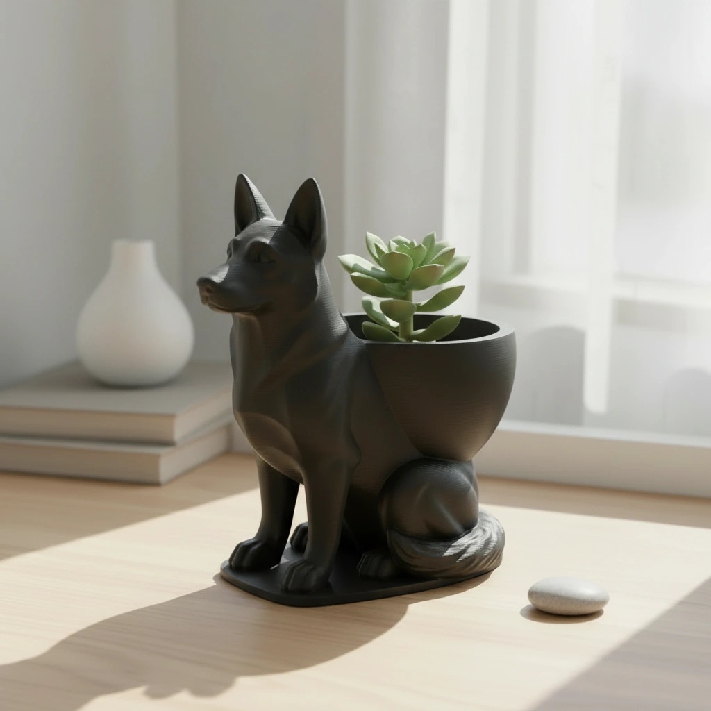 Mini Ghiveci Decorativ Suport Plante Ciobanesc German Imprimat 3D - Olive green compozit mat, imprimare 3D Vibecraft
