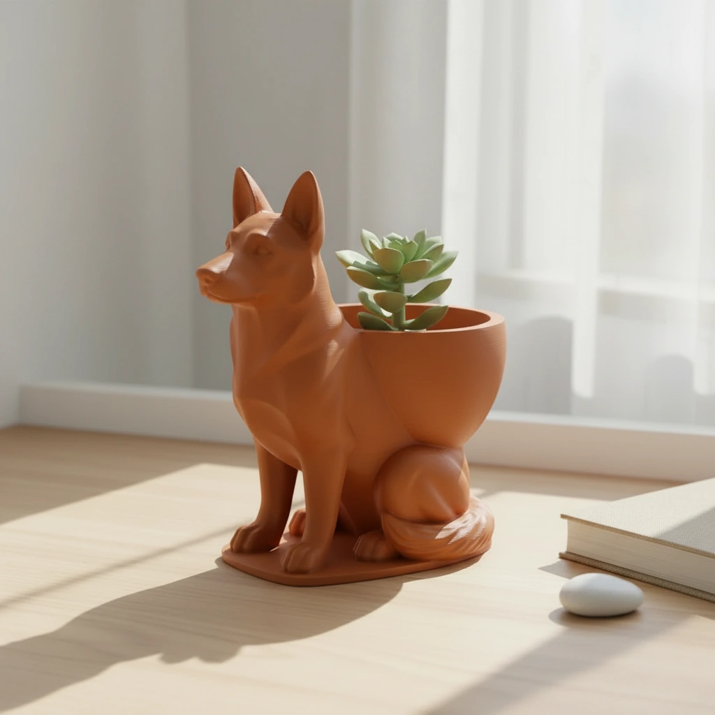 Mini Ghiveci Decorativ Suport Plante Ciobanesc German Imprimat 3D - Orange compozit mat, imprimare 3D Vibecraft