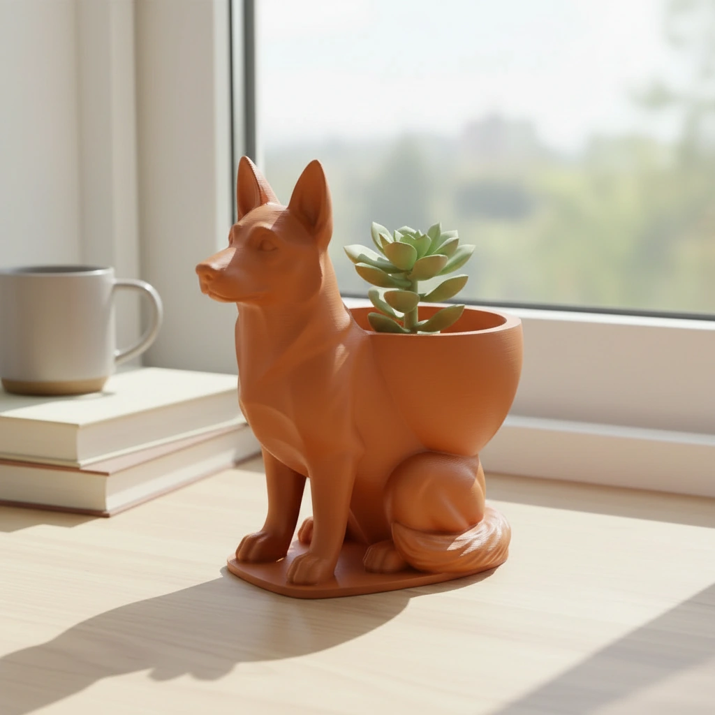 Mini Ghiveci Decorativ Suport Plante Ciobanesc German Imprimat 3D - Orange compozit mat, imprimare 3D Vibecraft