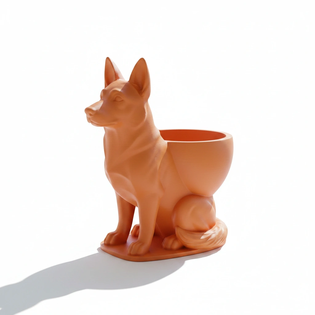 Mini Ghiveci Decorativ Suport Plante Ciobanesc German Imprimat 3D - Orange compozit mat, imprimare 3D Vibecraft