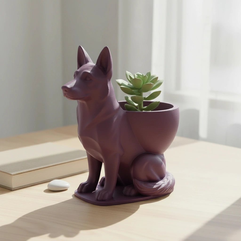 Mini Ghiveci Decorativ Suport Plante Ciobanesc German Imprimat 3D - Purple red compozit mat, imprimare 3D Vibecraft