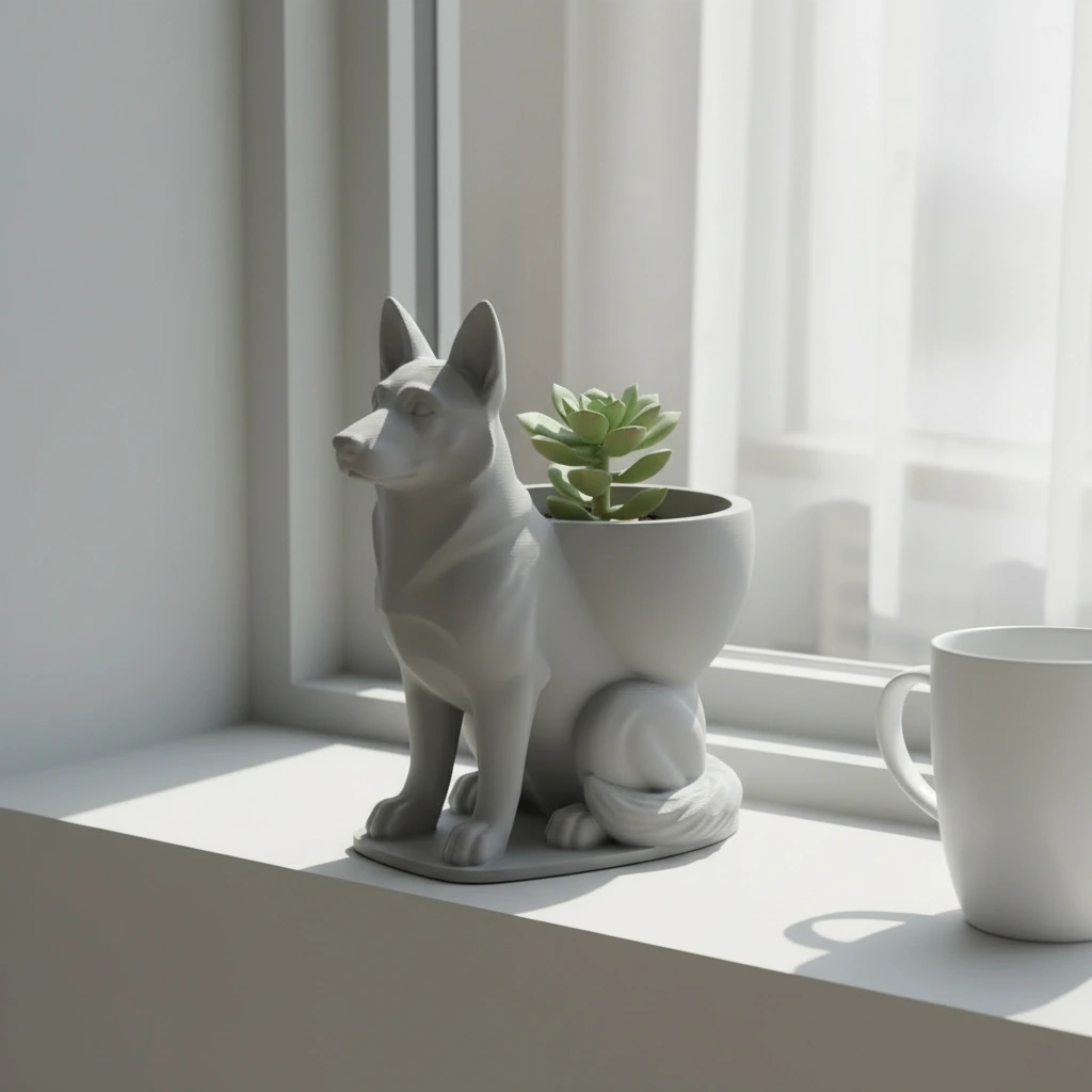 Mini Ghiveci Decorativ Suport Plante Ciobanesc German Imprimat 3D - culoare Gri, imprimare 3D Vibecraft