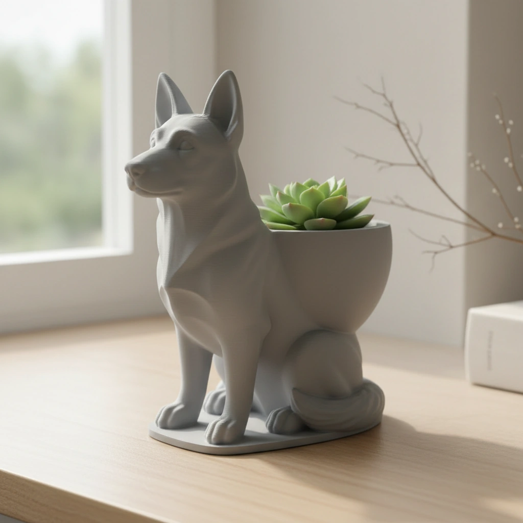 Mini Ghiveci Decorativ Suport Plante Ciobanesc German Imprimat 3D - culoare Gri, imprimare 3D Vibecraft
