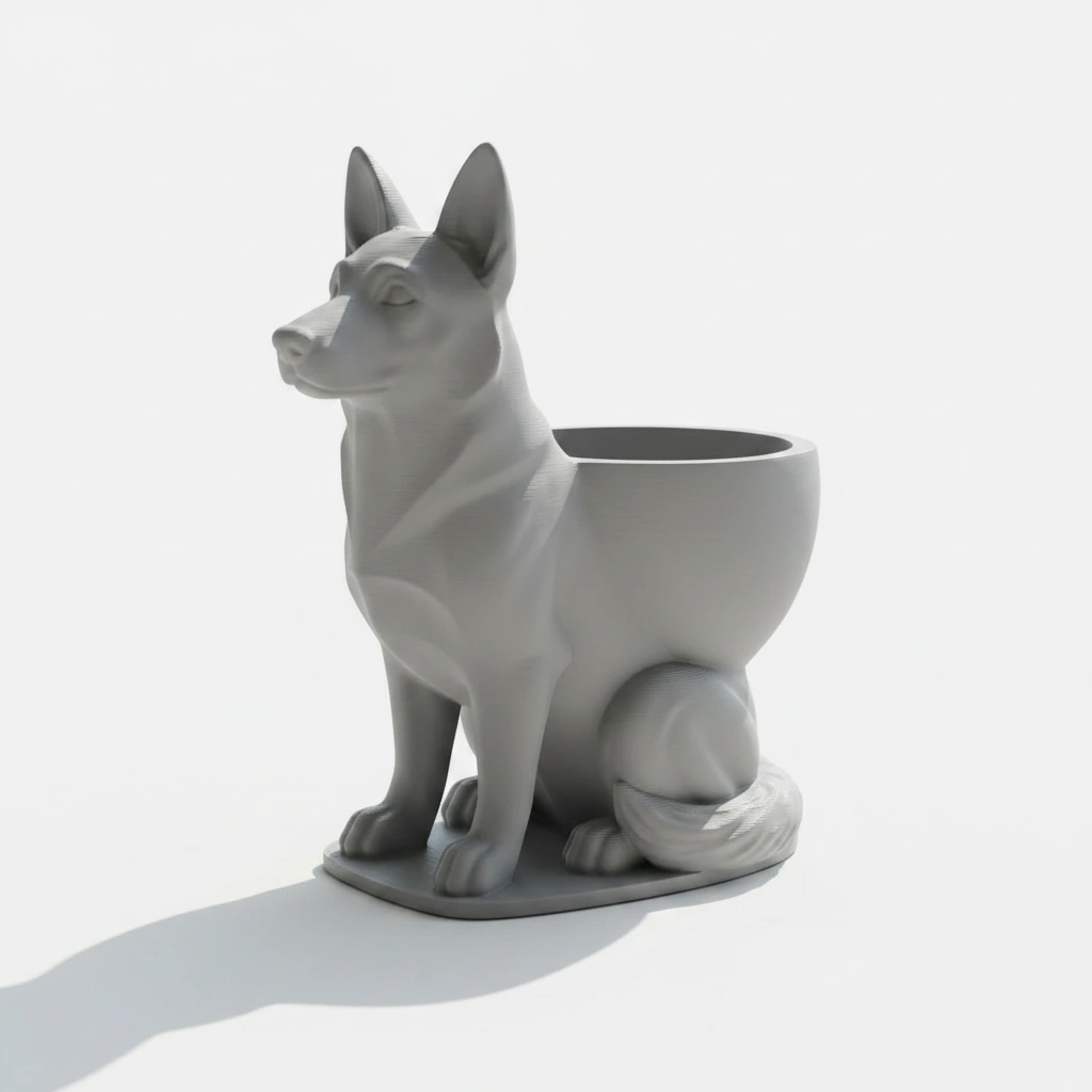 Mini Ghiveci Decorativ Suport Plante Ciobanesc German Imprimat 3D - culoare Gri, imprimare 3D Vibecraft