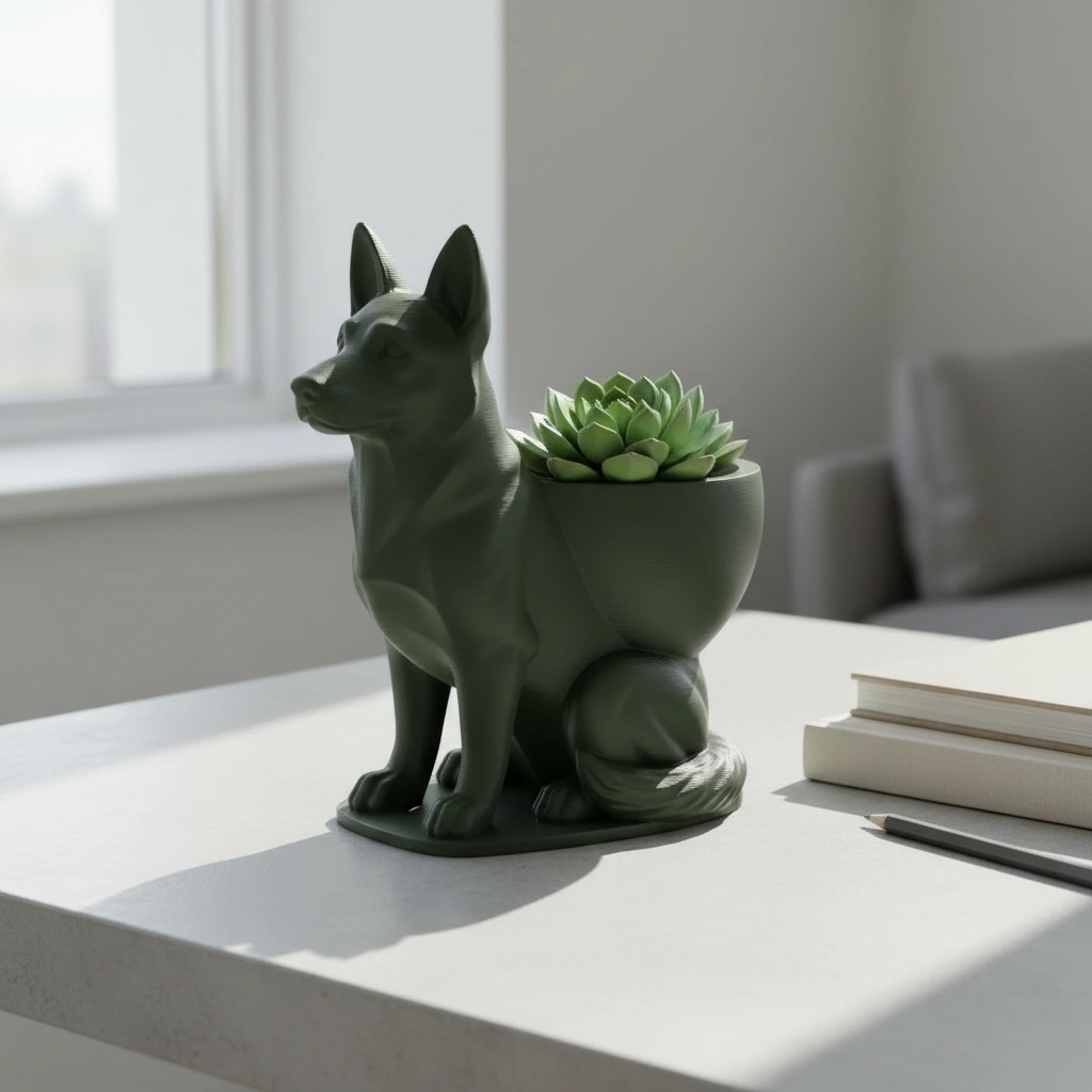 Mini Ghiveci Decorativ Suport Plante Ciobanesc German Imprimat 3D - culoare Verde, imprimare 3D Vibecraft