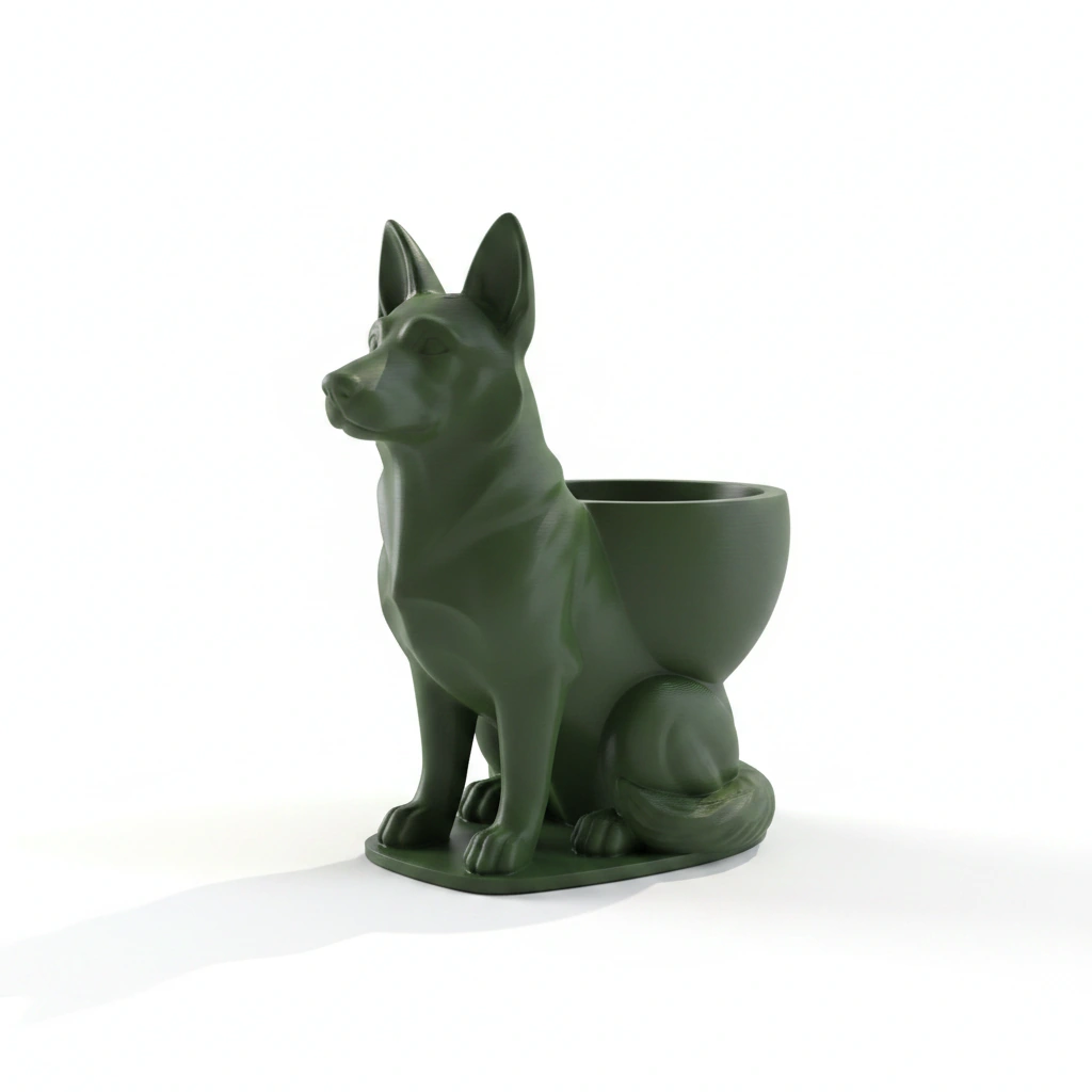 Mini Ghiveci Decorativ Suport Plante Ciobanesc German Imprimat 3D - culoare Verde, imprimare 3D Vibecraft