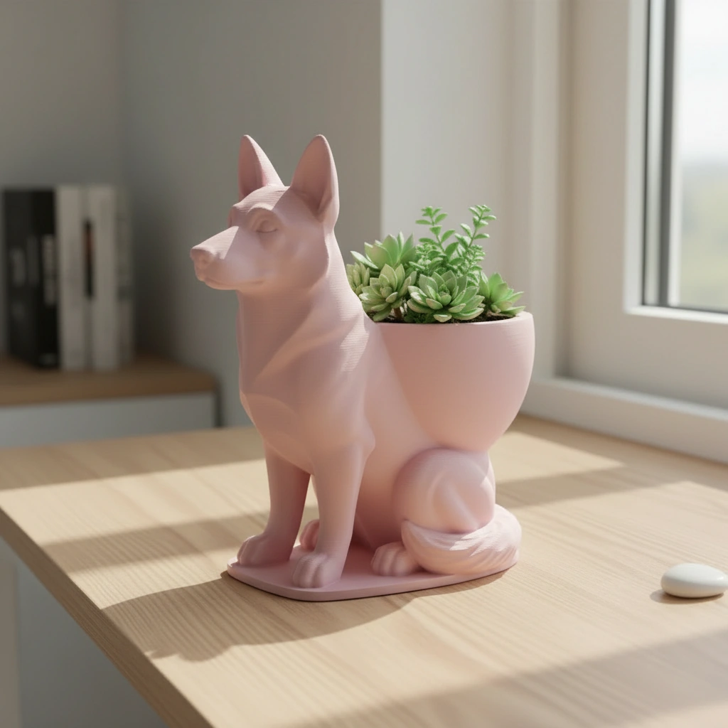 Mini Ghiveci Decorativ Suport Plante Ciobanesc German Imprimat 3D - culoare Roz, imprimare 3D Vibecraft
