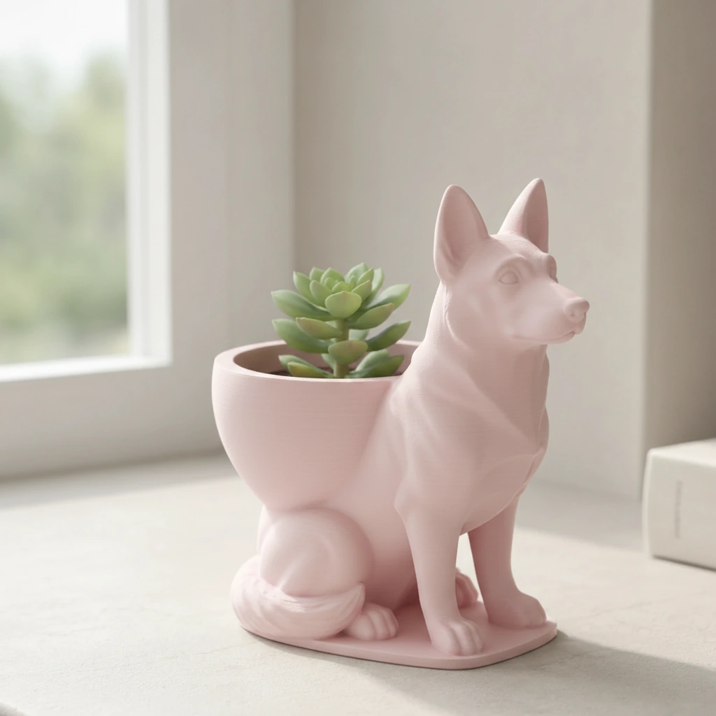 Mini Ghiveci Decorativ Suport Plante Ciobanesc German Imprimat 3D - culoare Roz, imprimare 3D Vibecraft
