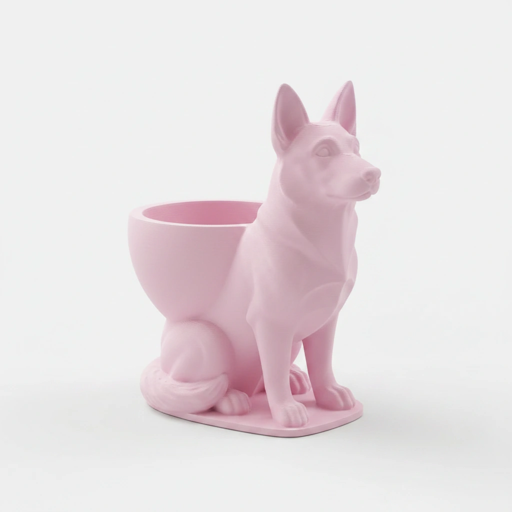 Mini Ghiveci Decorativ Suport Plante Ciobanesc German Imprimat 3D - culoare Roz, imprimare 3D Vibecraft
