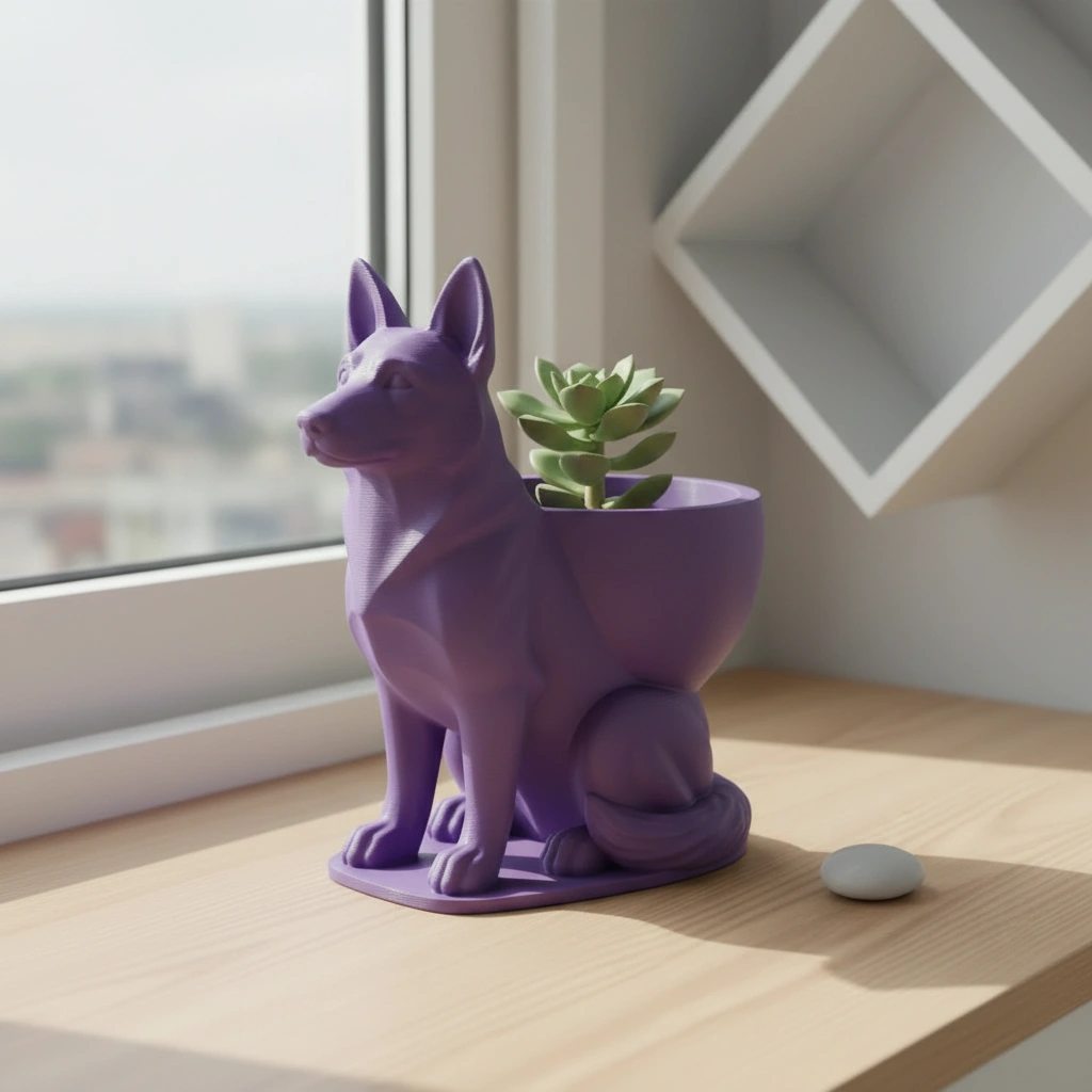 Mini Ghiveci Decorativ Suport Plante Ciobanesc German Imprimat 3D - culoare Mov, imprimare 3D Vibecraft