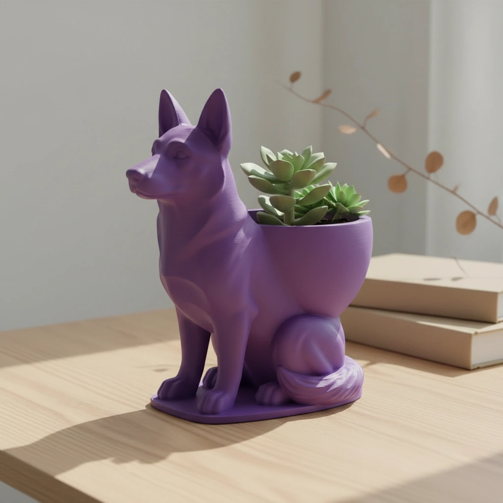 Mini Ghiveci Decorativ Suport Plante Ciobanesc German Imprimat 3D - culoare Mov, imprimare 3D Vibecraft