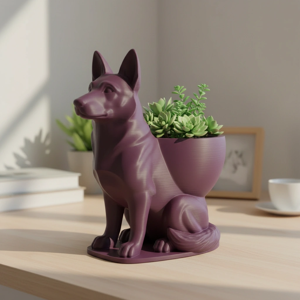 Mini Ghiveci Decorativ Suport Plante Ciobanesc German Imprimat 3D - culoare Roșu, imprimare 3D Vibecraft
