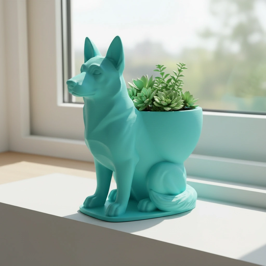 Mini Ghiveci Decorativ Suport Plante Ciobanesc German Imprimat 3D - culoare Albastru verzui, imprimare 3D Vibecraft