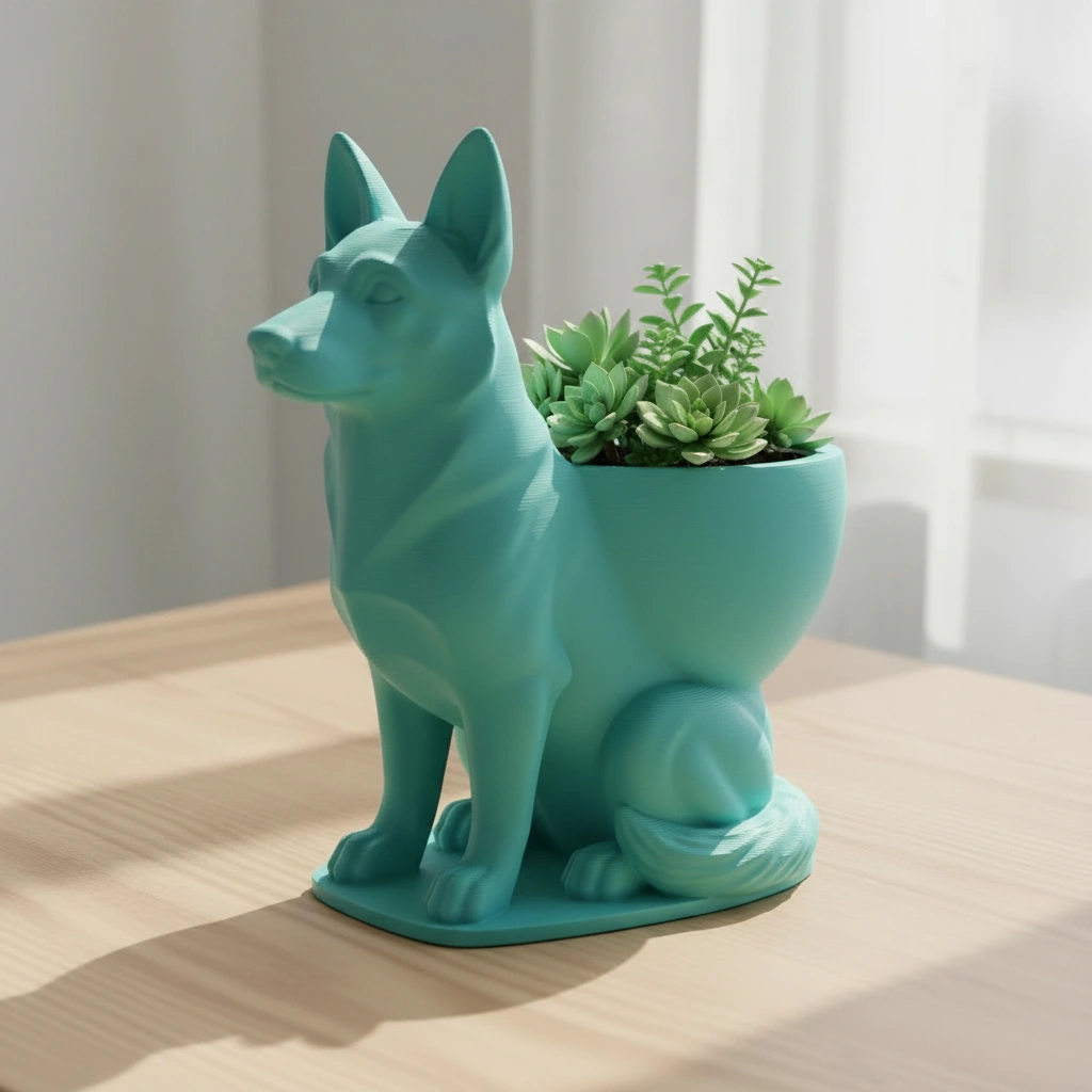 Mini Ghiveci Decorativ Suport Plante Ciobanesc German Imprimat 3D - culoare Albastru verzui, imprimare 3D Vibecraft