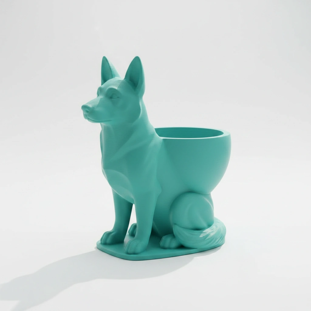 Mini Ghiveci Decorativ Suport Plante Ciobanesc German Imprimat 3D - culoare Albastru verzui, imprimare 3D Vibecraft