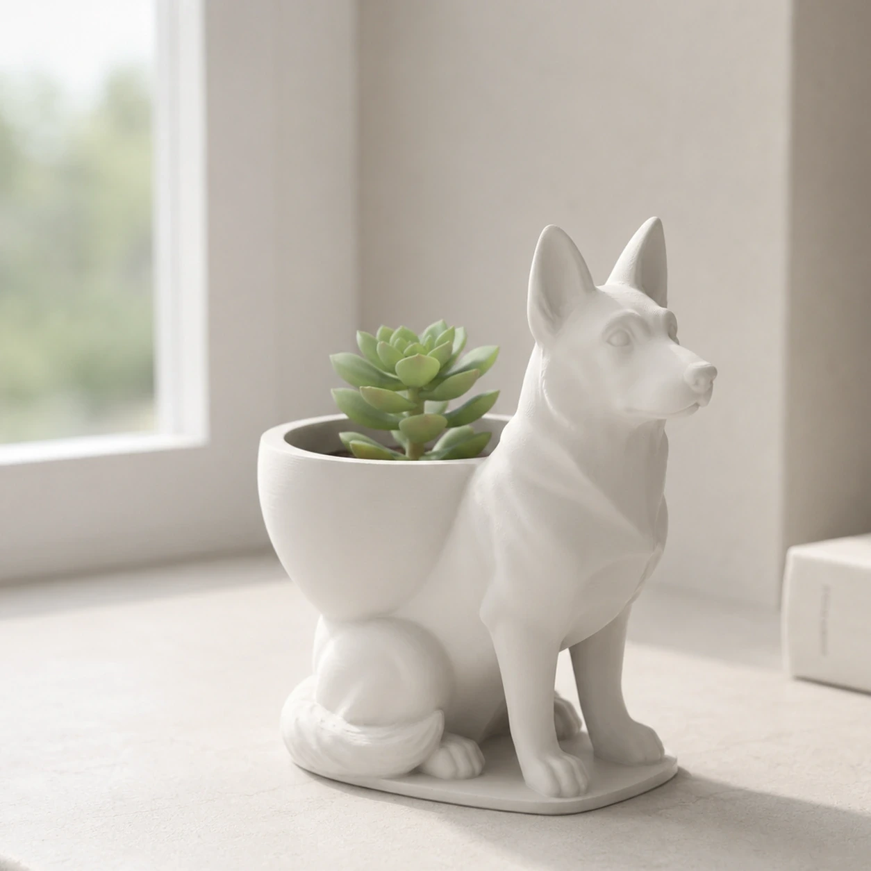 Mini Ghiveci Decorativ Suport Plante Ciobanesc German Imprimat 3D - culoare Alb, produs imprimat 3D Vibecraft